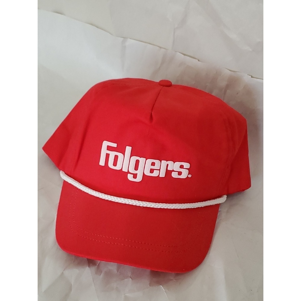Vntg. Hat Snap Back Rope Folgers Red Trucker Cap Canvas Winter/Advertising